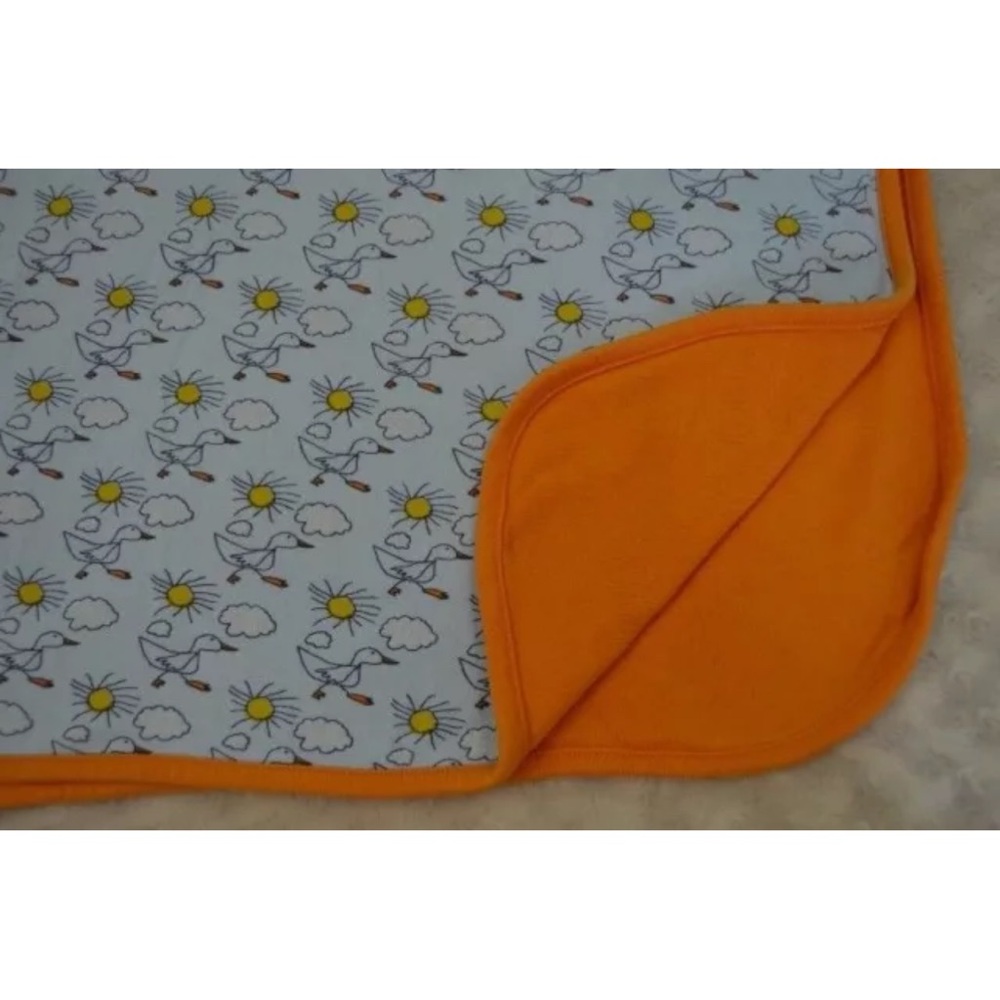 Sweet Peanut Duck Goose Baby Blanket Orange Blue Sun Clouds Organic Cotton Lovey